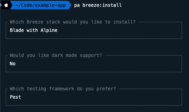 Answered Propmts after installing Breeze